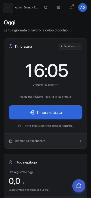 Schermata: Come timbrare entrata, pausa e uscita
