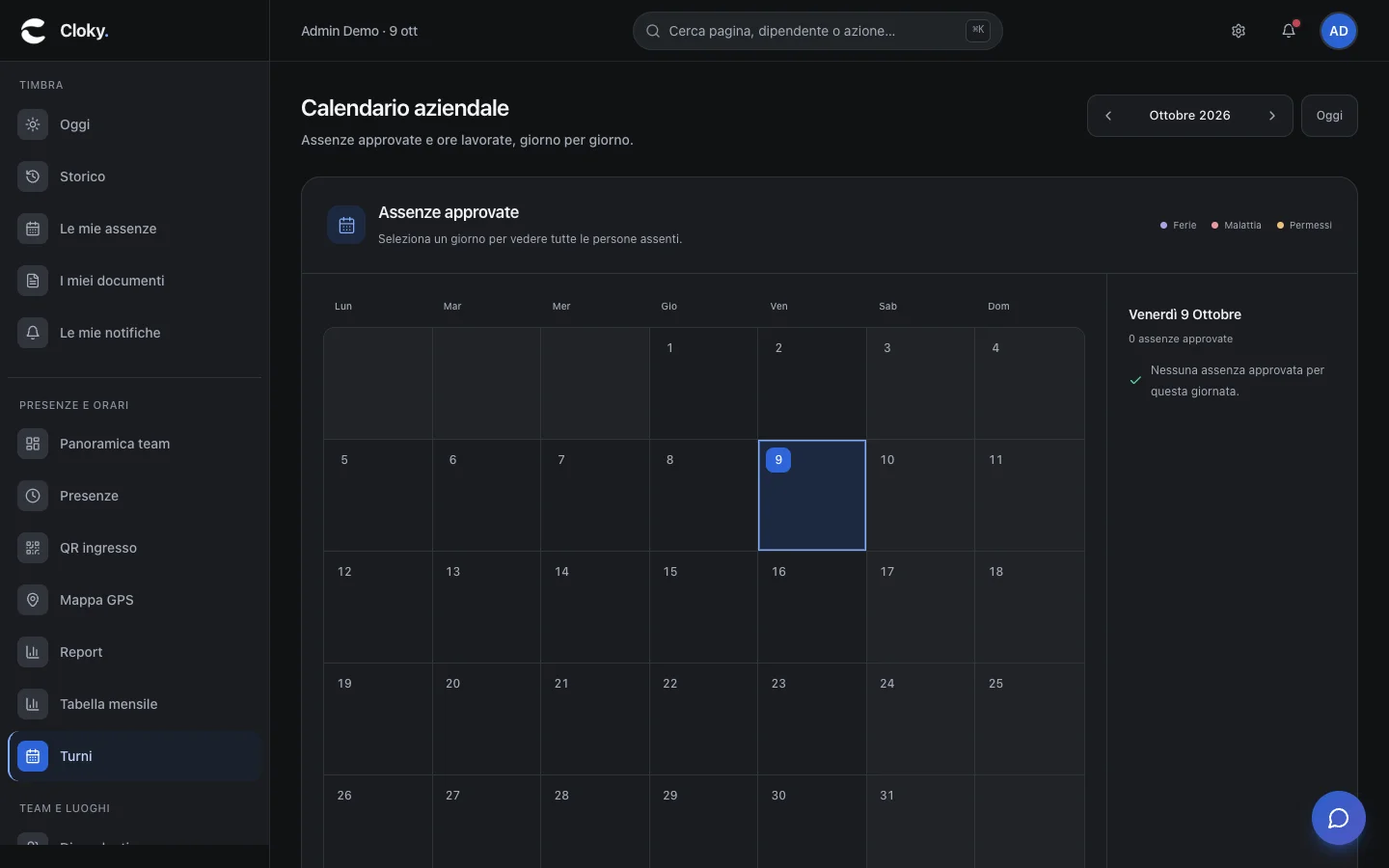 Schermata: Come leggere il calendario aziendale
