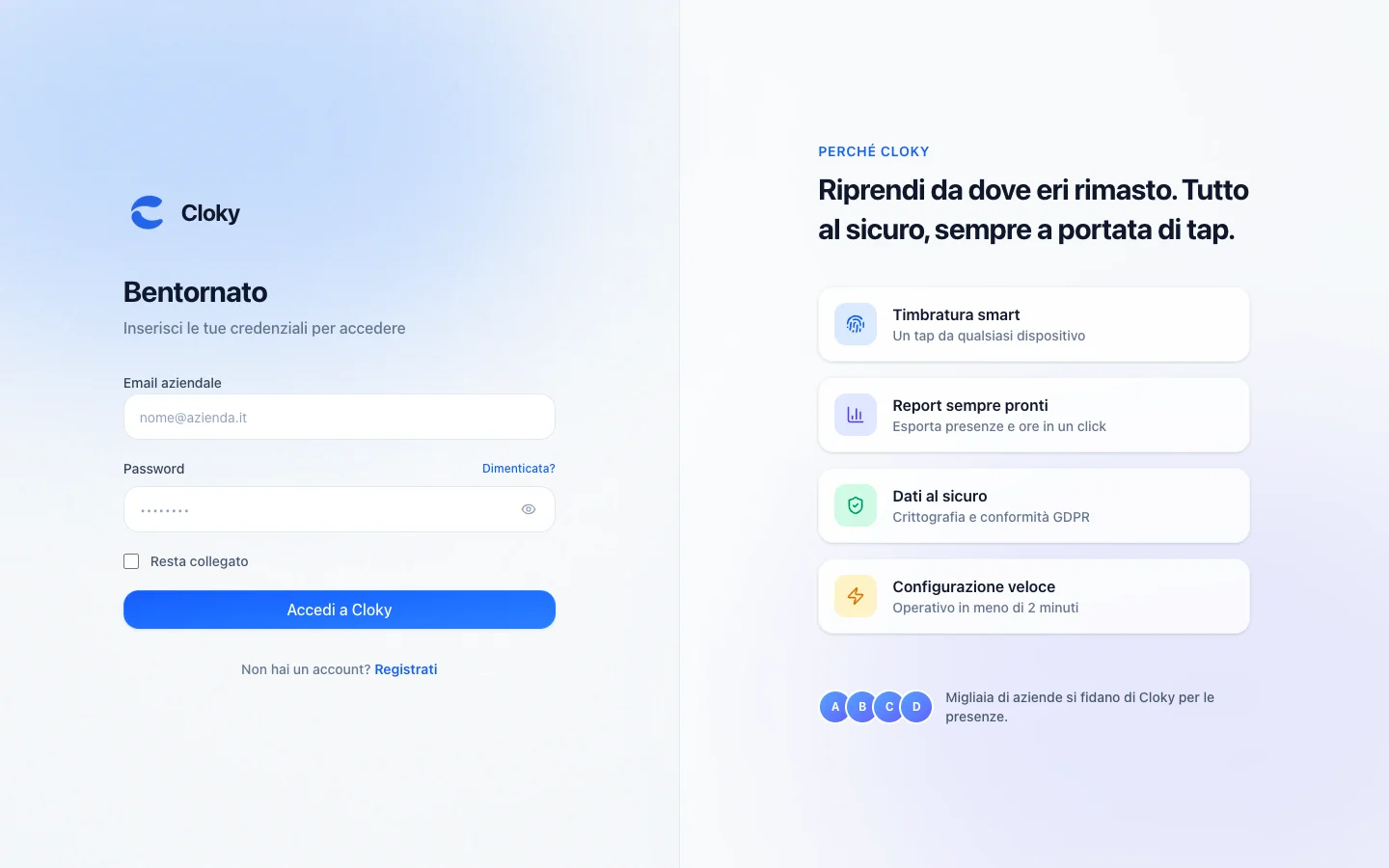 Schermata: Come accedere a Cloky