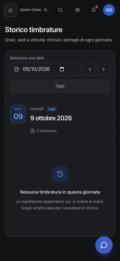 Schermata: Come consultare lo storico timbrature