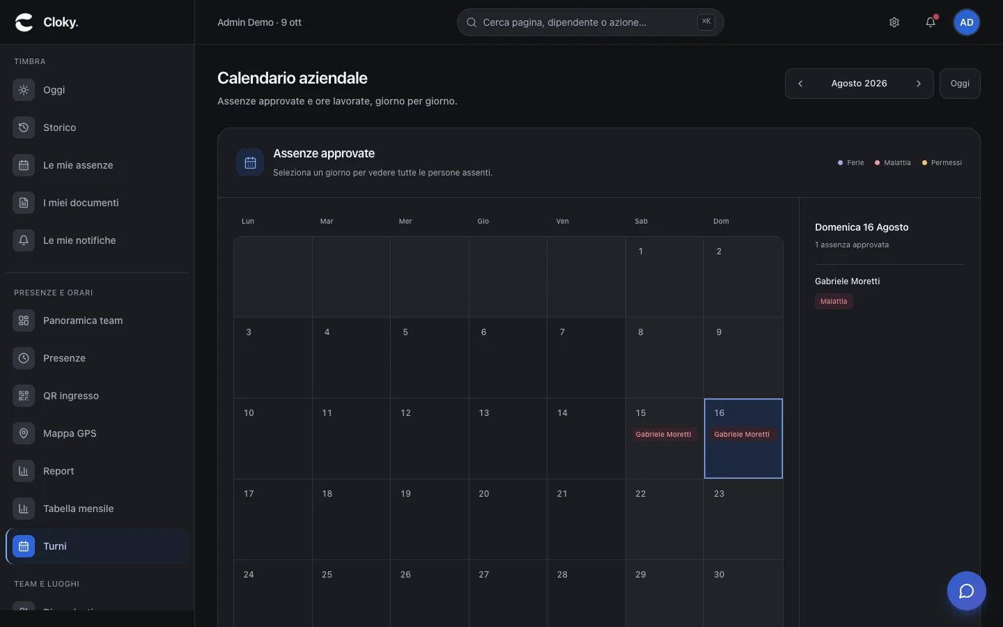 Schermata: Come leggere il calendario aziendale