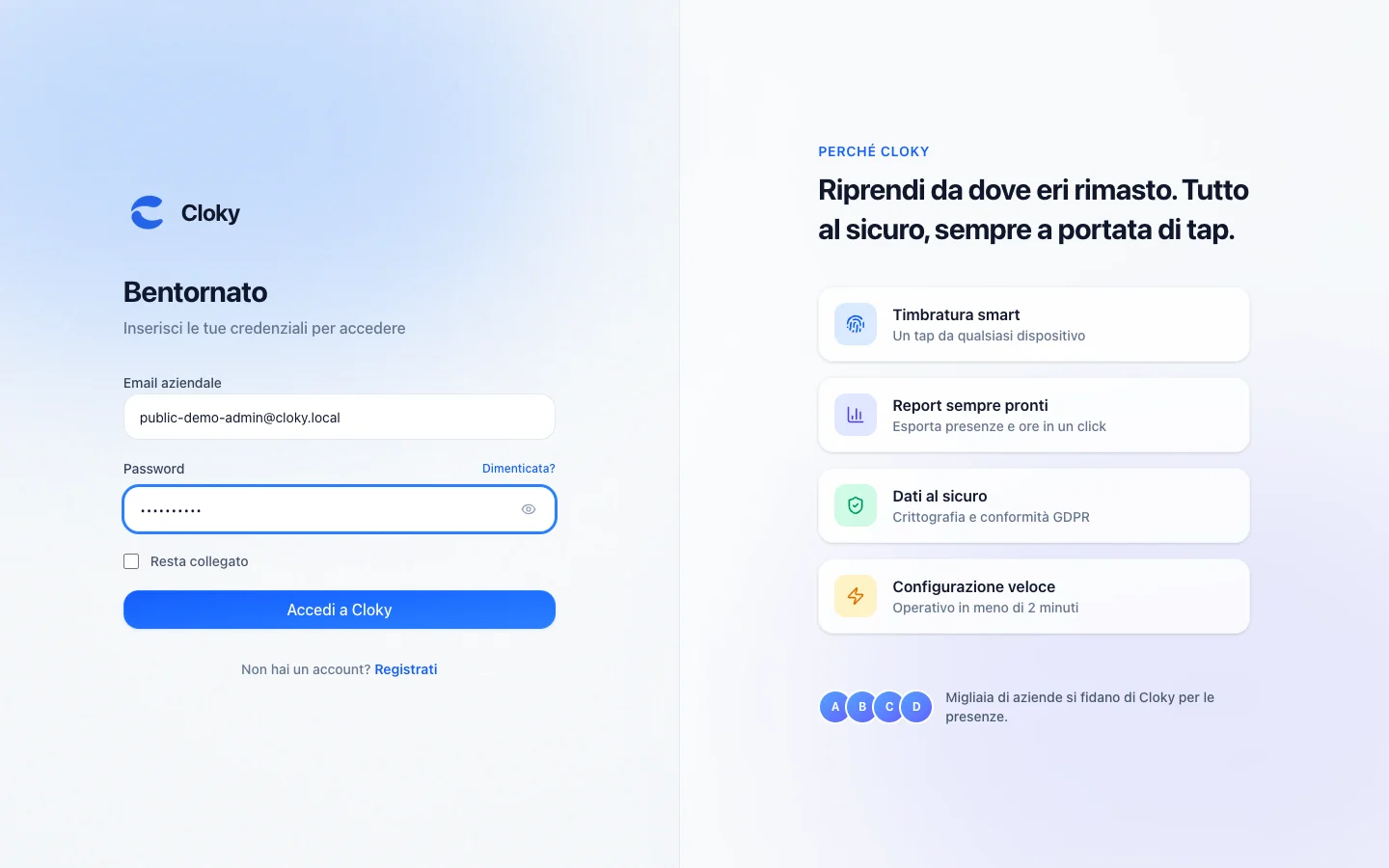 Schermata: Come accedere a Cloky
