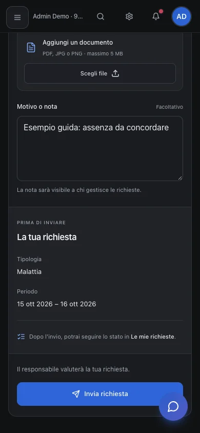 Schermata: Come comunicare una malattia