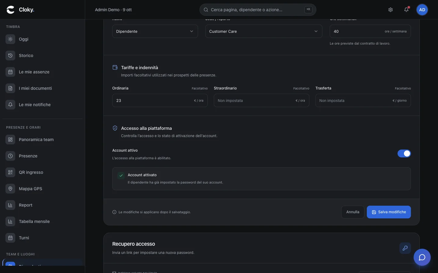 Schermata: Come modificare, disattivare o eliminare un dipendente