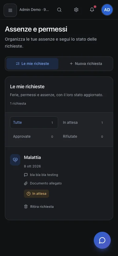 Schermata: Come richiedere ferie o un permesso