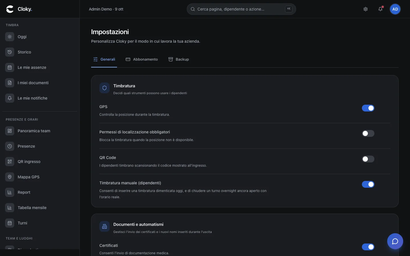 Schermata: Come impostare le regole di timbratura