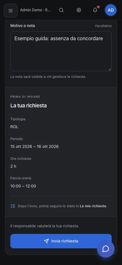 Schermata: Come chiedere ore di ROL