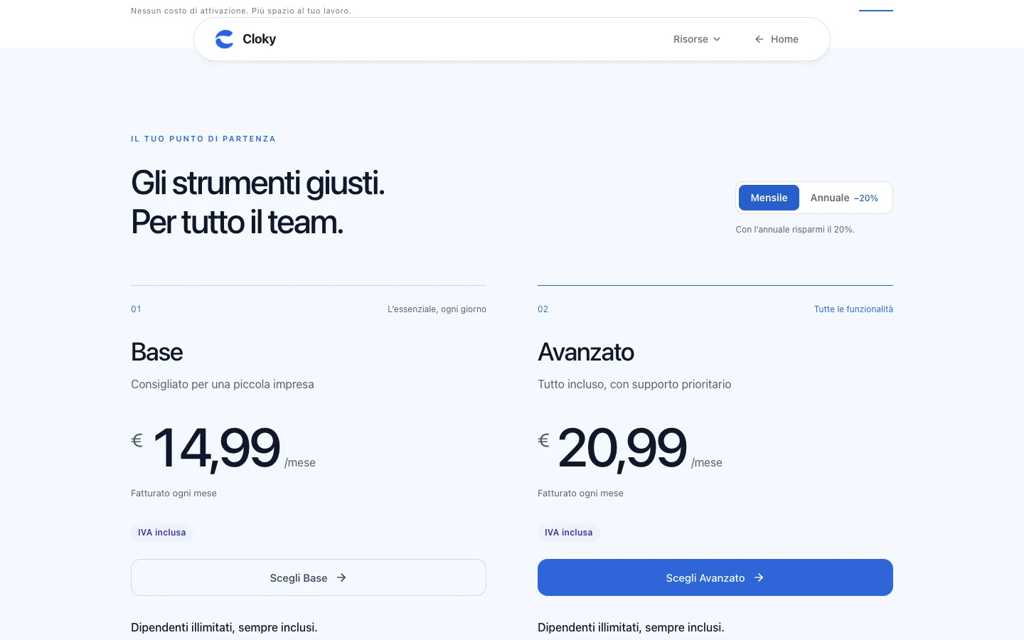 Schermata: Come scegliere il piano e attivare l'abbonamento