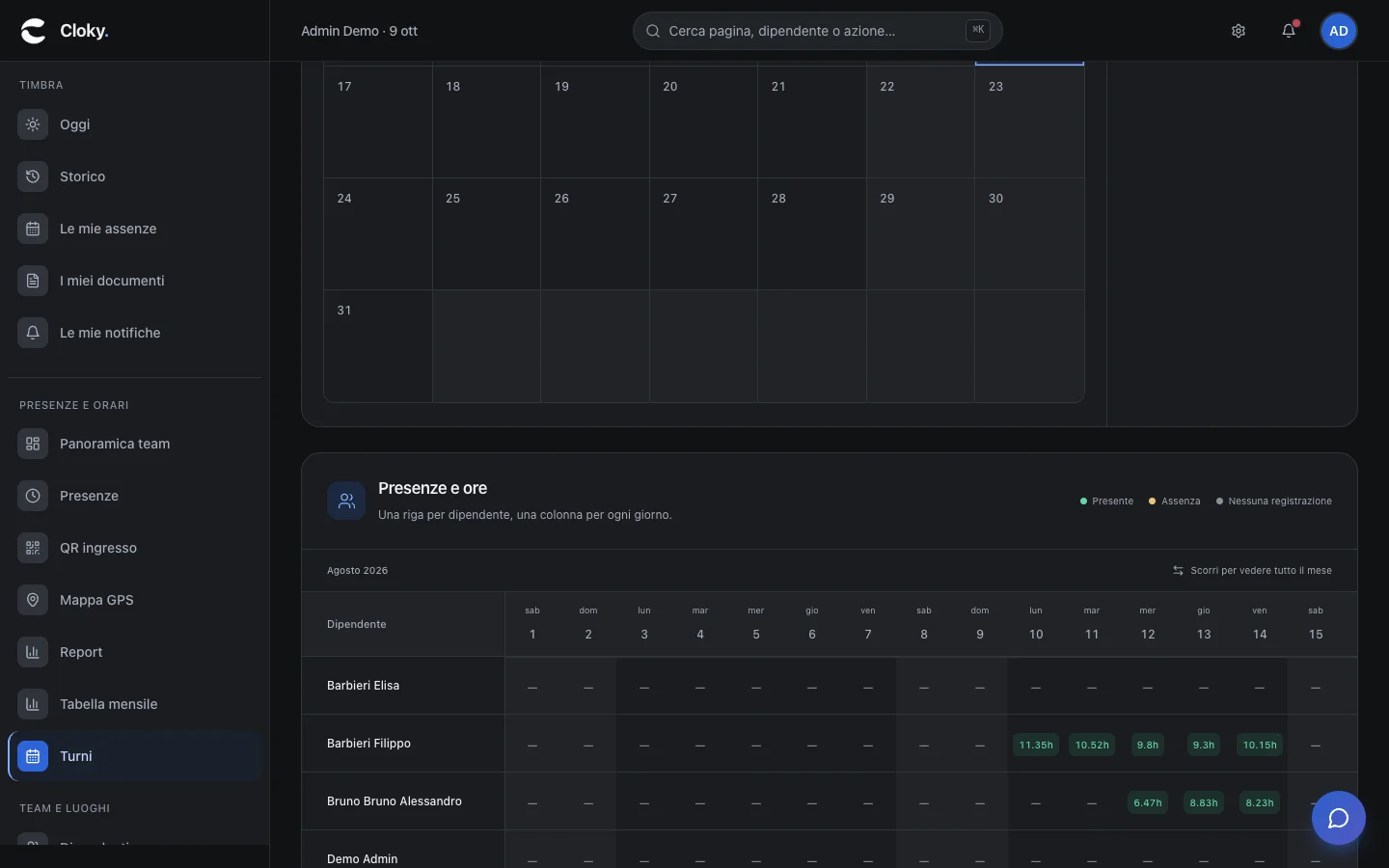 Schermata: Come leggere il calendario aziendale